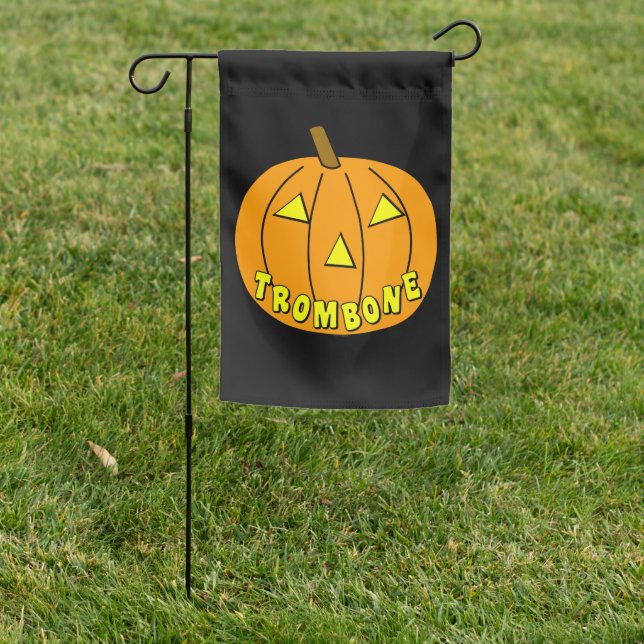 Trombone Halloween Pumpkin Black Garden Flag (In SItu)