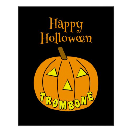Trombone Halloween Pumpkin Black Poster