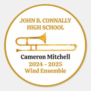 Trombone High School Band Gold Personalized Classic Round Sticker