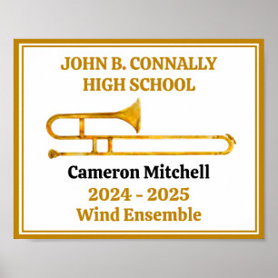 Trombone High School Band Gold Personalized Poster