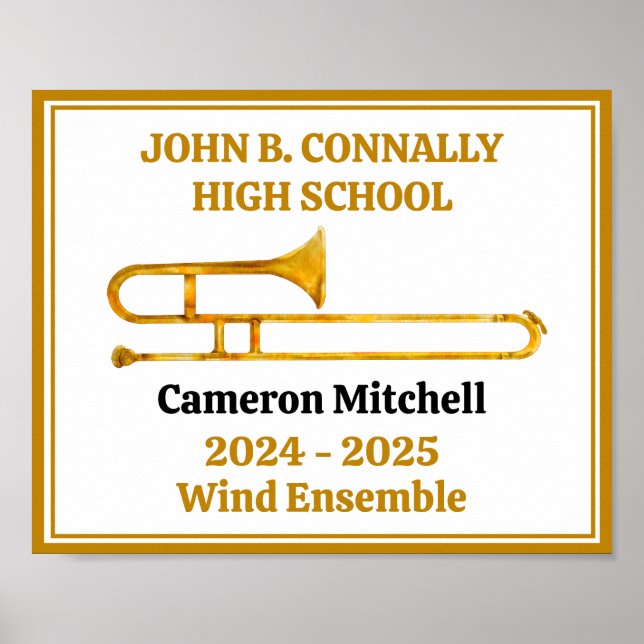 Trombone High School Band Gold Personalized Poster (Front)