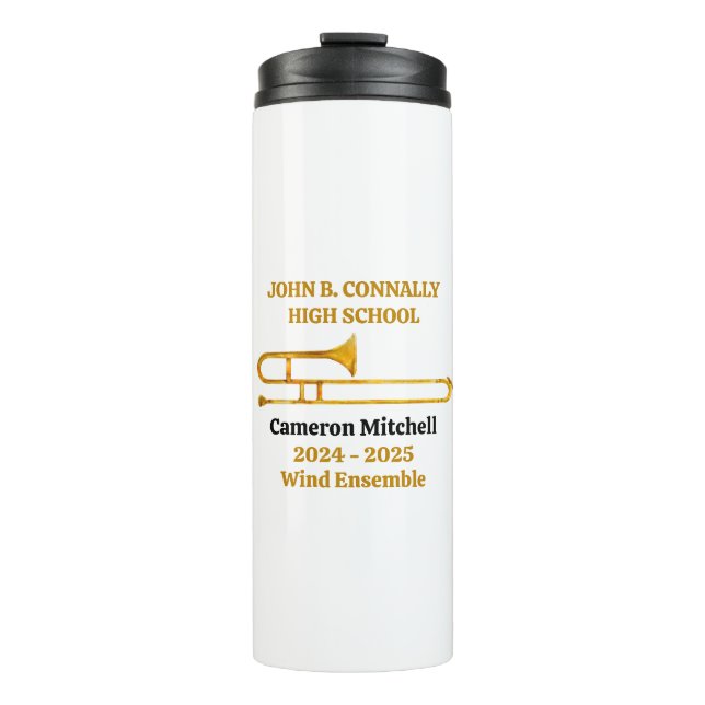 Trombone High School Band Gold Personalized Thermal Tumbler (Front)