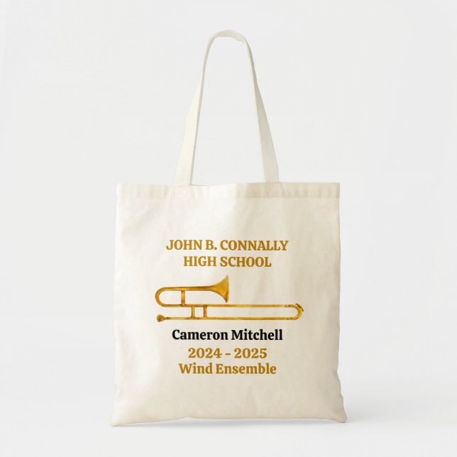 Trombone High School Band Gold Personalized Tote Bag (Front)