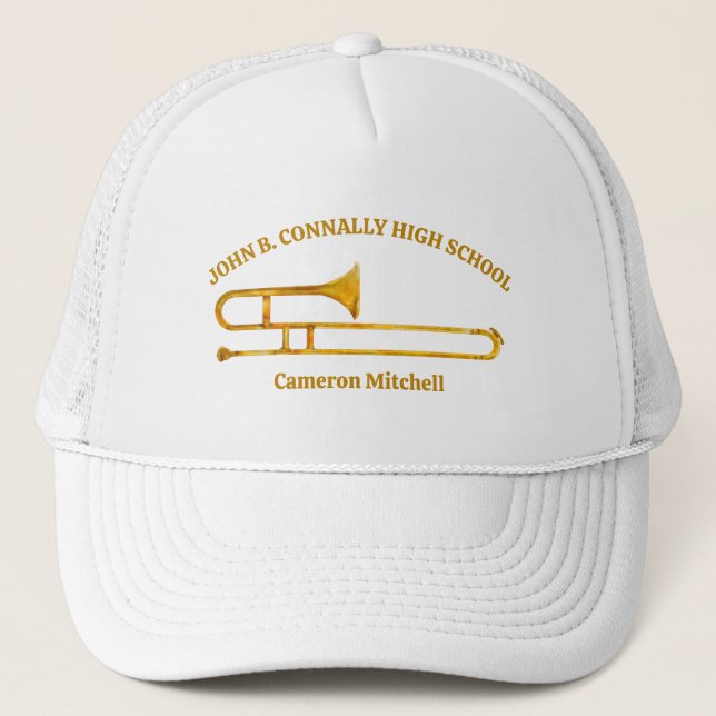 Trombone High School Band Gold Personalized Trucker Hat (Front)