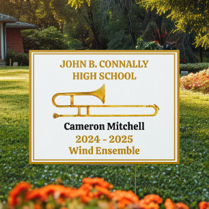 Trombone High School Band Gold Personalized Yard Sign