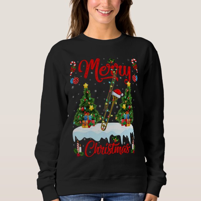 Trombone   Lights Xmas Tree Santa Trombone Christm Sweatshirt (Front)