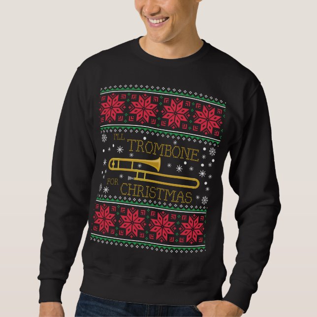 Trombone Marching Band Ugly Christmas Sweater (Front)