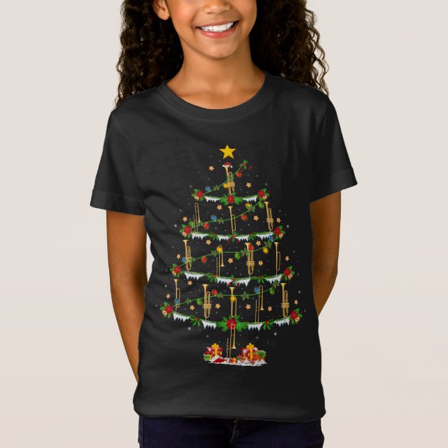 Trombone Music Lover Xmas Lighting Trombone Christ T-Shirt (Front)
