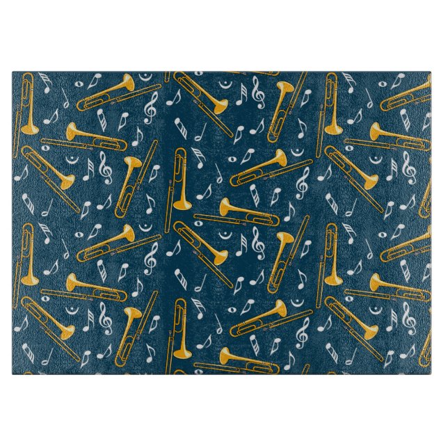Trombone Music Notes Pattern Cutting Board (Front)