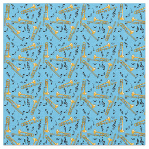 Trombone Music Notes Pattern Fabric