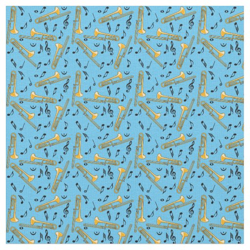 Trombone Music Notes Pattern Fabric