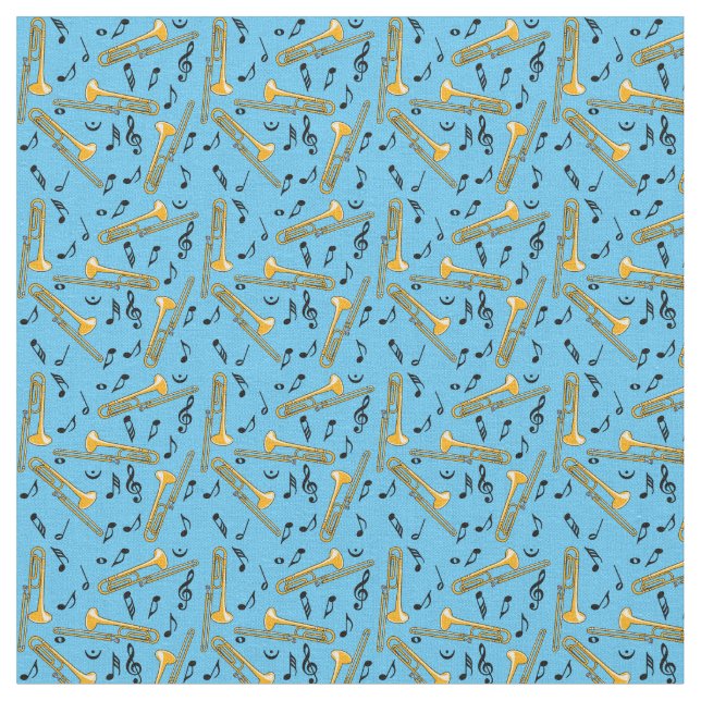 Trombone Music Notes Pattern Fabric (Close Up)
