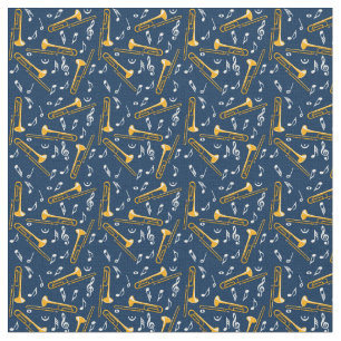 Trombone Music Notes Pattern Fabric