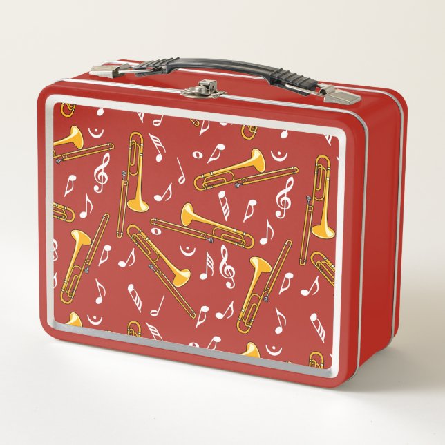 Trombone Music Notes Pattern Metal Lunch Box (Front)