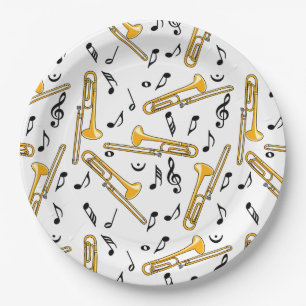 Trombone Music Notes Pattern Paper Plates