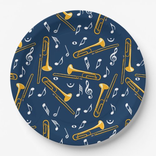 Trombone Music Notes Pattern Paper Plates