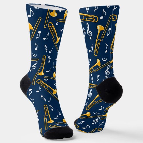 Trombone Music Notes Pattern Socks