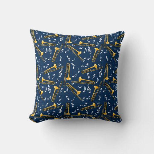 Trombone Music Notes Pattern Throw Pillow