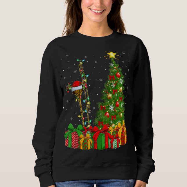 Trombone Music  Xmas Holiday Santa Trombone Christ Sweatshirt (Front)