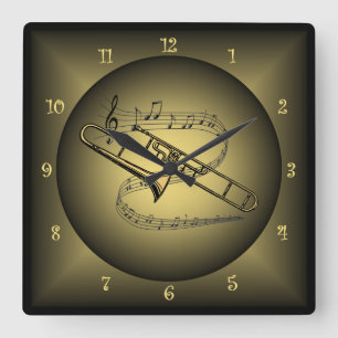Trombone ~ Musical Instrument ~ Musical Globes ~ Square Wall Clock