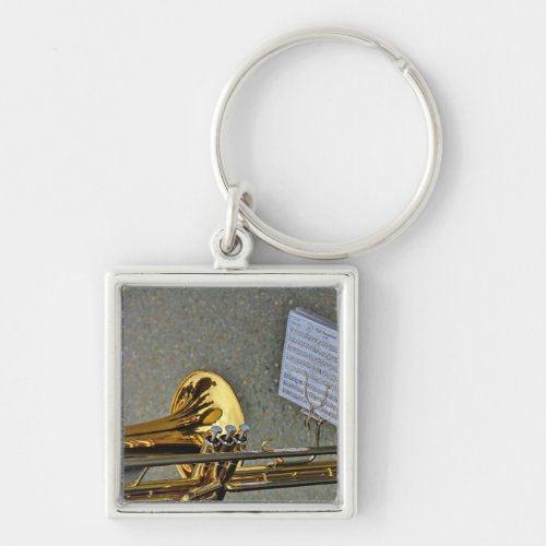 Trombone musical instrument with notation keychain