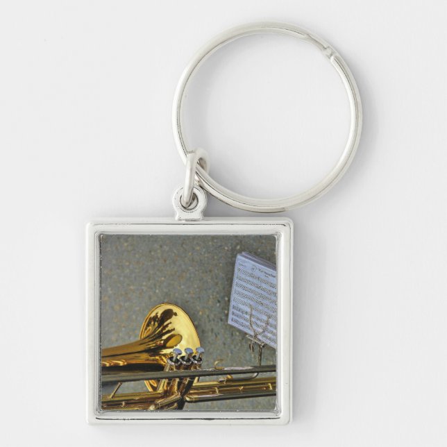 Trombone musical instrument with notation keychain (Front)
