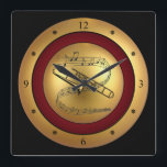 Trombone ~ Musical Scroll ~ Gold/Maroon/Black Back Square Wall Clock<br><div class="desc">A Great Gift for the Musician in your life.</div>
