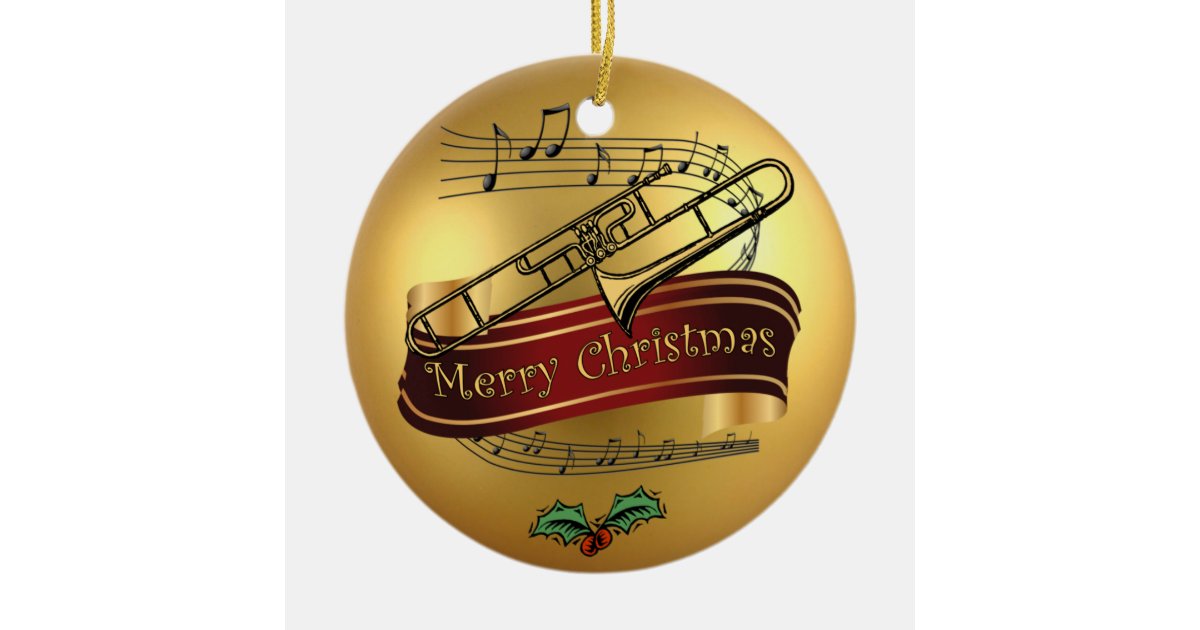 Trombone Musical Scroll Gold “Merry Christmas Ceramic Ornament