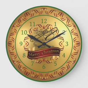 Trombone ~ Musical Scroll ~ Gold “Merry Christmas” Large Clock