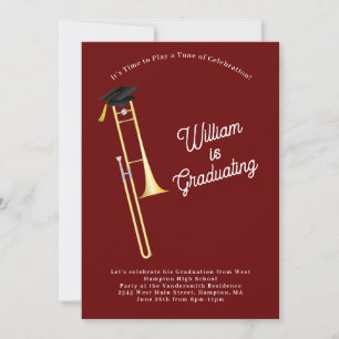 Trombone Musician Graduation Party Music Invitation