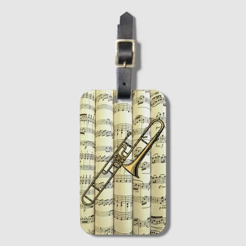 Trombone On Rolled Sheet Music  Luggage Tag