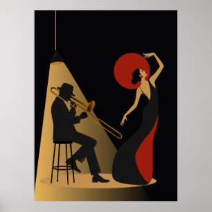 Trombone Player and Dancer   Noir  Music Poster