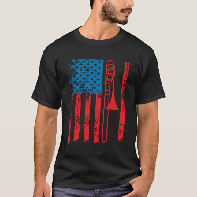 Trombone Player Usa Flag Accessories For T-Shirt (Front)