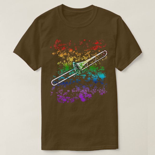 Trombone Rainbow Colours Trombonist Brass Musician T-Shirt (Design Front)