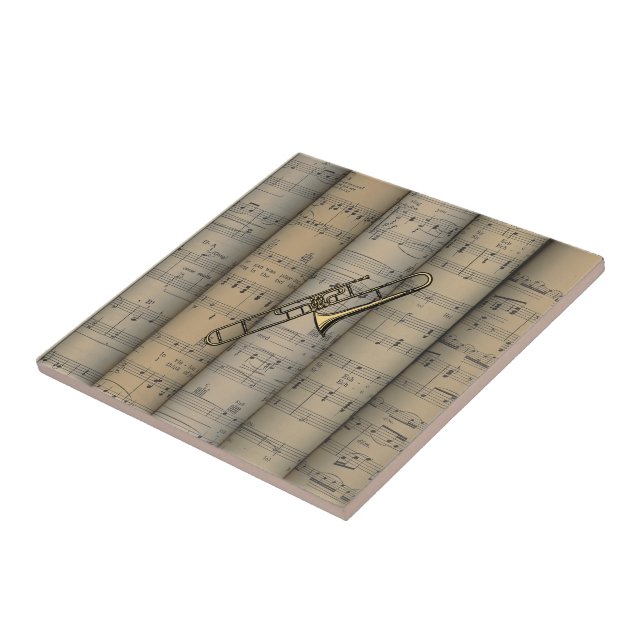 Trombone ~ Rolled Sheet Music Background ~ Musical Tile (Side)