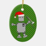 Trombone Santa Hat Robot Ceramic Ornament