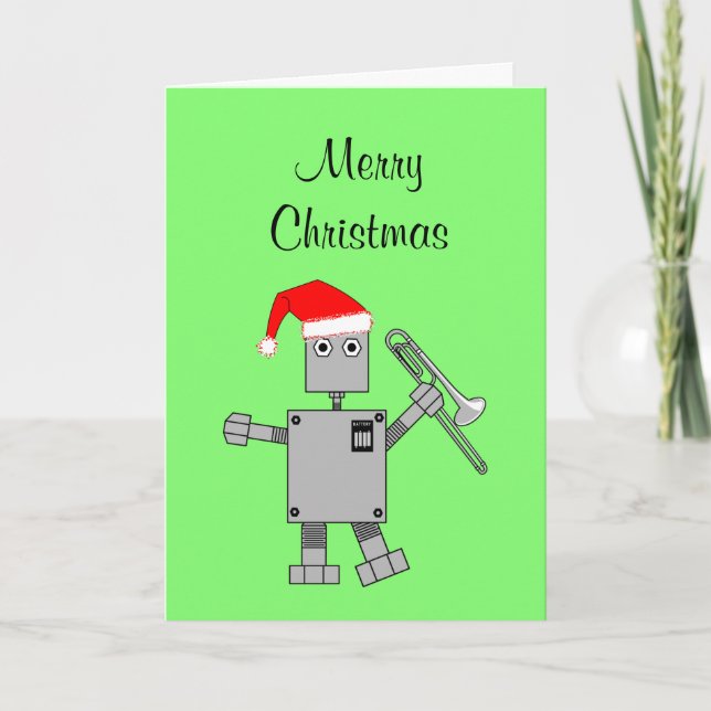 Trombone Santa Hat Robot Christmas Card (Front)