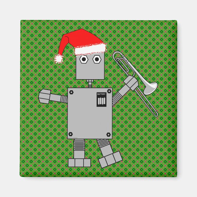 Trombone Santa Hat Robot Magnet (Front)