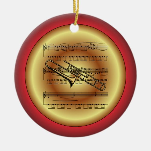 TromboneSheet MusicRedGreenGoldChristmas Ceramic Ornament