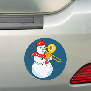 Trombone Snowman Car Magnet