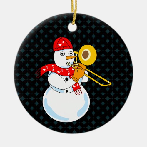 Trombone Snowman Ceramic Ornament