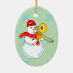 Trombone Snowman Ceramic Ornament