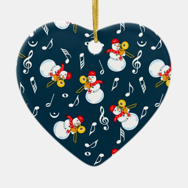Trombone Snowman Music Notes Pattern Ceramic Ornament (Front)