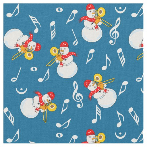 Trombone Snowman Music Notes Pattern Fabric