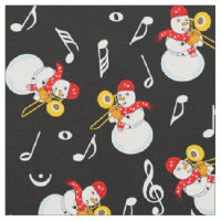 Trombone Snowman Music Notes Pattern Fabric