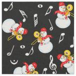 Trombone Snowman Music Notes Pattern Fabric