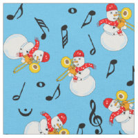 Trombone Snowman Music Notes Pattern Fabric