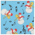 Trombone Snowman Music Notes Pattern Fabric