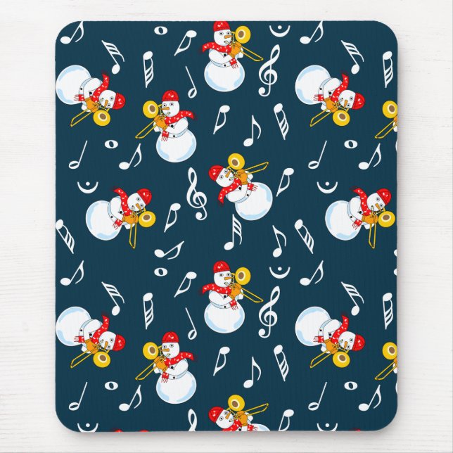Trombone Snowman Music Notes Pattern Mouse Pad (Front)