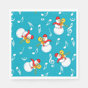 Trombone Snowman Music Notes Pattern Napkins